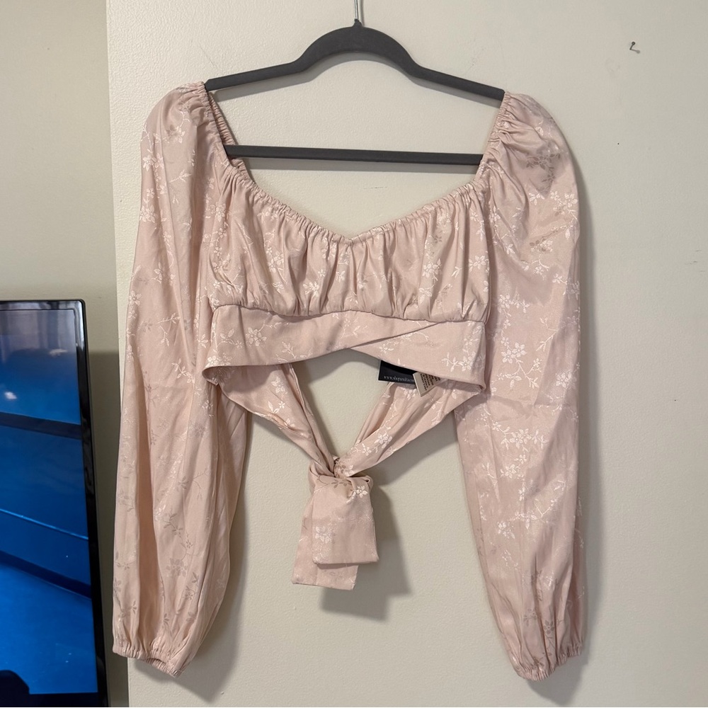 Crescent Blush Pink Tie-Front Blouse